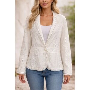Y2K Boho Cotton Lace Sequin Blazer Top Cottagecore Fairy Festival Jacket L